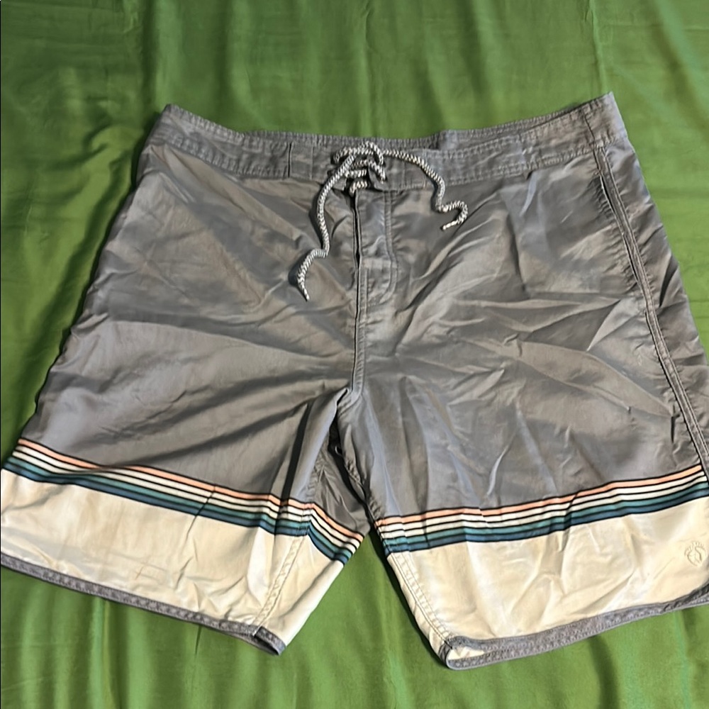 💚 Men's Hang Ten Gray Swim Shorts with Striped Design Size 36